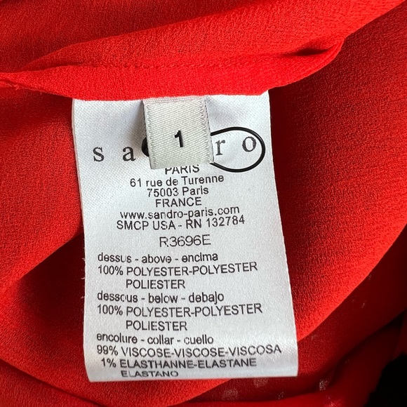 Sandro Paris Black Mesh Mini dress with Orange Sheath under layer. Size Small - Picture 10 of 10